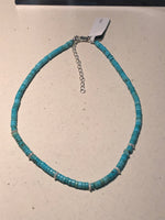Genuine Turquoise and sterling silver adjustable length choker necklace. (14” to 16”)   SR137 FREE SHIPPING IN THE CONTINENTAL USA.