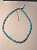 Genuine Turquoise and sterling silver adjustable length choker necklace. (14” to 16”)   SR137