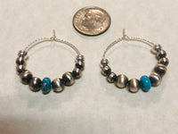 Sterling Silver earrings with Arizona Turquoise 24mm hoop  JK4