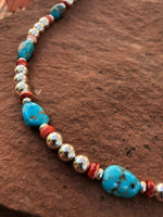 Genuine Campitos Turquoise with Spiney Oyster shell and Sterling Silver beads.SR119