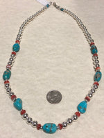 Genuine Campitos Turquoise with Spiney Oyster shell and Sterling Silver beads.SR119