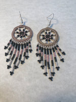 Guatemalan handcrafted glass seed bead earrings in Dream Catcher motif.