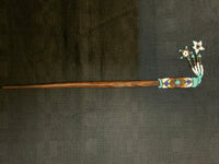 Guatemalan handcrafted glass bead and wood hair stick, 9” long.