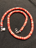 An 18” grade AA Spiney Oyster Shell necklace with sterling silver beads and sterling silver hook and latch clasp.