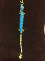 Blue gecko glass bead bracelet