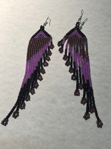 Guatemalan handcrafted glass seed beads earrings in Angel wings motif.