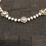 Sterling Silver necklace in oxidized beads and lotus flower beads.  Adjustable length from 15” to 17”. SR147