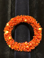 Glass bead memory wire bracelet orange 