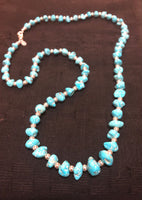 Persian style natural turquoise necklace, 27”, sterling silver beads. A.S.  PER02 FREE SHIPPING IN THE CONTINENTAL USA.