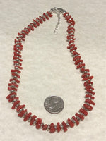 Genuine Italian Red Coral and sterling silver choker necklace made in USA.  SR142 FREE SHIPPING IN THE CONTINENTAL USA.