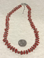 Genuine Italian Red Coral and sterling silver choker necklace made in USA.  SR142