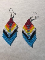 Guatemalan handcrafted glass seed beads in earrings in feather design.