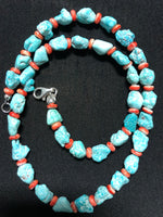Genuine Campitos Matte finish Turquoise with genuine Spiney Oyster shell and sterling silver clasp.