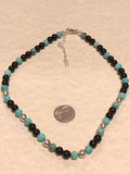 Genuine Turquoise, Black Onyx, and sterling silver in an adjustable length choker necklace.  SR134