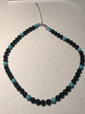 Genuine Black Onyx and turquoise 6mm beads with sterling silver in a 14” to 16” choker length.  SR 132