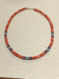 Spiney Oyster, Lapis, Kingman Turquoise, and sterling silver necklace.  18.5” long. JK-47 FREE SHIPPING IN THE CONTINENTAL USA.