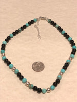 Sterling silver, genuine turquoise, purple tiger eye, mother of Pearl, green sediment Jasper necklace.  SR114 FREE SHIPPING IN THE CONTINENTAL USA.
