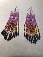 Guatemalan handcrafted glass seed beads earrings in Wolf Head design