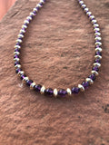 Genuine Amethyst stone beads with sterling silver mini saucer beads in a 15” necklace or choker. SR118