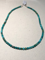 Genuine Turquoise 5mm stone bead and sterling silver necklace, 18” - 20” long  SR109