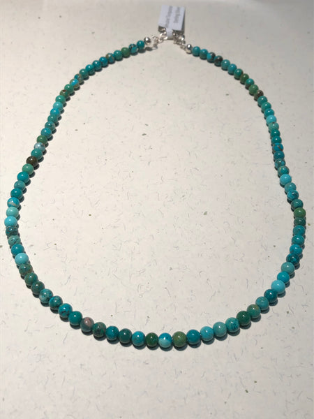 Genuine Turquoise 5mm stone bead and sterling silver necklace, 18” - 20” long  SR109 FREE SHIPPING IN THE CONTINENTAL USA.