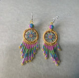 Guatemalan handcrafted glass seed bead earrings in Dream Catcher motif