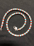 Natural turquoise round bead and Spiney oyster shell disc necklace in 18” length.  Sterling silver lobster claw clasp FREE SHIPPING IN THE CONTINENTAL USA.