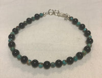 Black Onyx, genuine turquoise and sterling silver bracelet, 7.5” length 4mm and 6mm  SR112