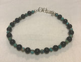 Black Onyx, genuine turquoise and sterling silver bracelet, 7.5” length 4mm and 6mm  SR112