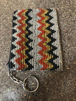 Guatemalan handcrafted glass beadwork change purse with key ring. 4” x 3”. SALE !!