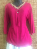 Solid color blouse with gold flake neckline Hot pink