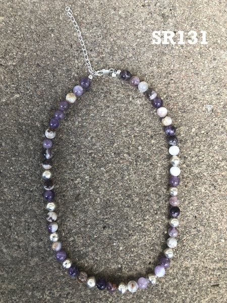 Genuine Purple flower Jasper stone with sterling silver in an adjustable 14”-16” choker length. SR131 FREE SHIPPING IN THE CONTINENTAL USA.