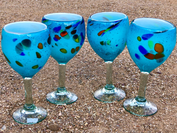 Wine Glasses Handblown in colorful confetti style, set of 4+priced each