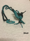 Guatemalan hand crafted glass bead Hummingbird necklace, 24” long