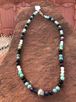 Sterling silver, genuine turquoise, purple tiger eye, mother of Pearl, green sediment Jasper necklace.  SR114 FREE SHIPPING IN THE CONTINENTAL USA.