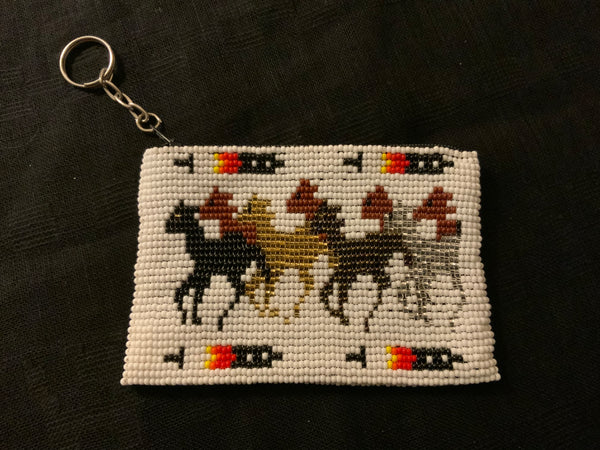 Handcrafted beadwork on both sides of change purse with horses