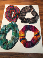 4 Guatemalan handcrafted hair scrunchies or wrist bracelet in 100% handwoven cotton.