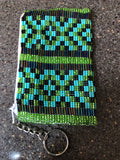 Guatemalan handcrafted glass beadwork change purse with key ring. 4” x 3” SALE!!!