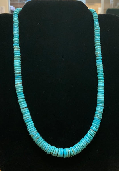 Graduated natural turquoise rondell necklace I 18”. Collector’s piece A.S.  Z-1003