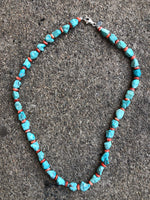 Genuine Campitos Matte finish Turquoise with genuine Spiney Oyster shell and sterling silver clasp. A.S.  Necklace   CAMP-3