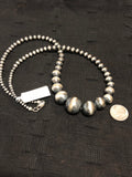 Desert Pearl beads (Navajo Pearls) necklace (22”) in sterling silver, graduated from 3mm to 16mm. AS-615
