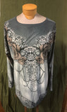 Andre style printed one size blouse with flowers printed on front.  $4.98 after discount