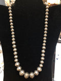 Sterling Silver Beads in Aztec design necklace, 23” long   A.S.  Inspired by Navajo Pearl necklaces.  EB4-1