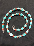 Genuine Campitos Turquoise and Spiney Oyster Shell necklace with sterling silver clasp.  AS503. 24”