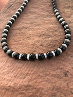 Genuine Black Onyx with sterling silver beads and just a touch of turquoise in a handcrafted 16” SR123