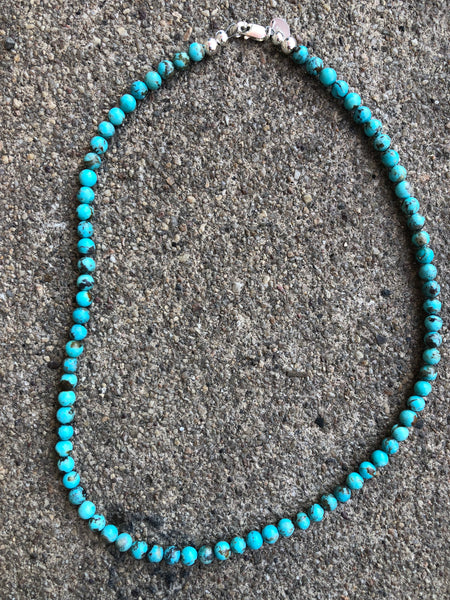 Genuine Natural Kingman turquoise with sterling silver beads and clasps in 5mm  rounded bead. A.S.   CAMP-5