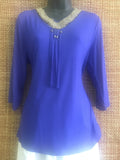 Solid color blouse with gold flake neckline blue