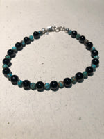 Black Onyx, genuine turquoise and sterling silver bracelet, 7.5” length 4mm and 6mm  SR112