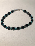 Black Onyx, genuine turquoise and sterling silver bracelet, 7.5” length 4mm and 6mm  SR112