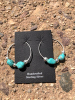Sterling silver hoop earrings with genuine Campitos turquoise stones.  Made in USA. by A.S.   17